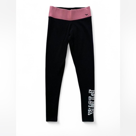 Victoria Secret Pink black sequin logo yoga leggings size XS - Picture 1 of 5